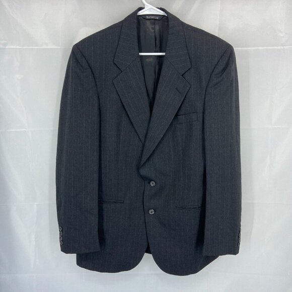 Burberry Men 40 Suit Jacket Sport Coat Blazer Single Breasted Gray Striped Wool - Picture 1 of 15